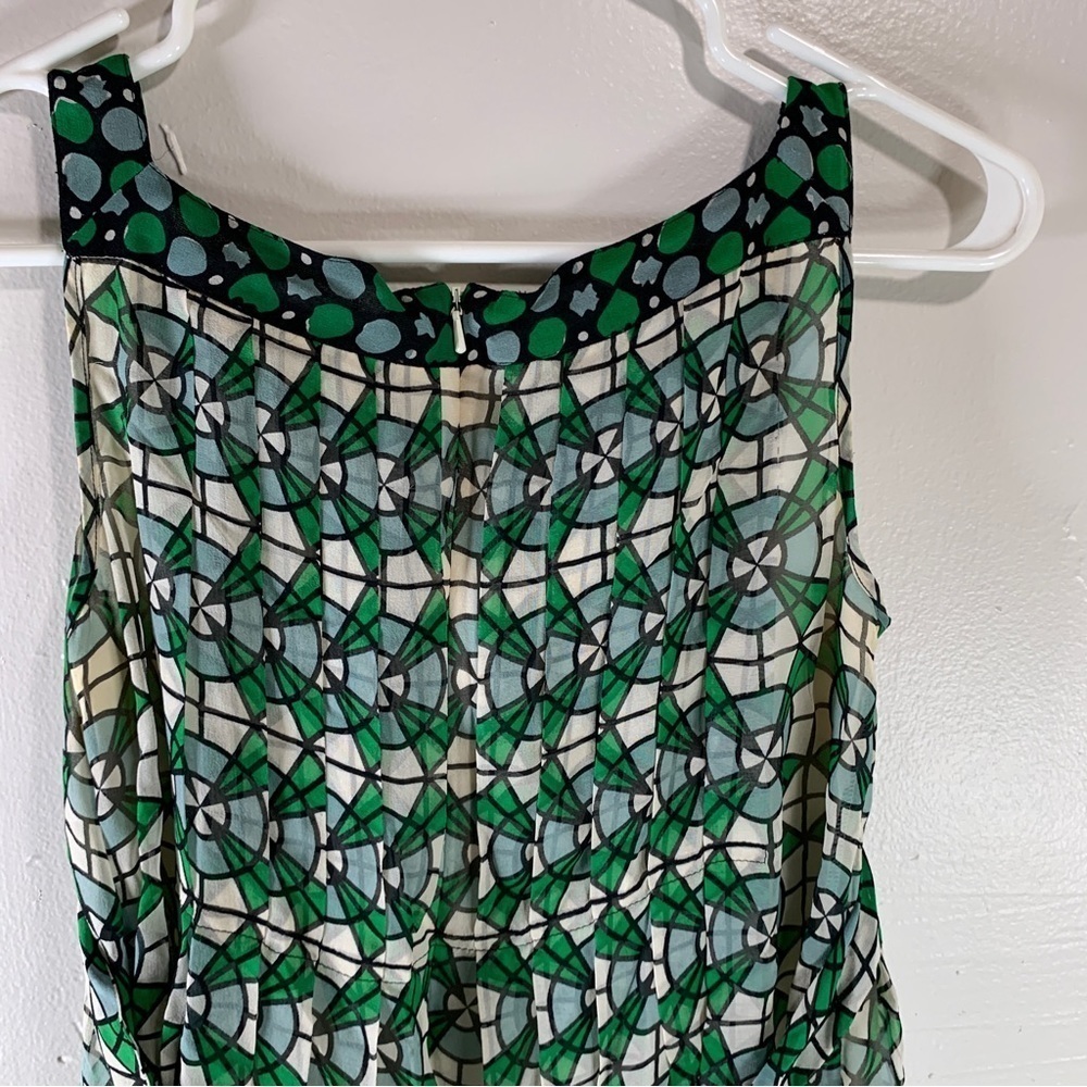 ANNA SUI ANTHROPOLOGIE Silk midi dress sleeveless green floral square neck XS - Picture 10 of 16